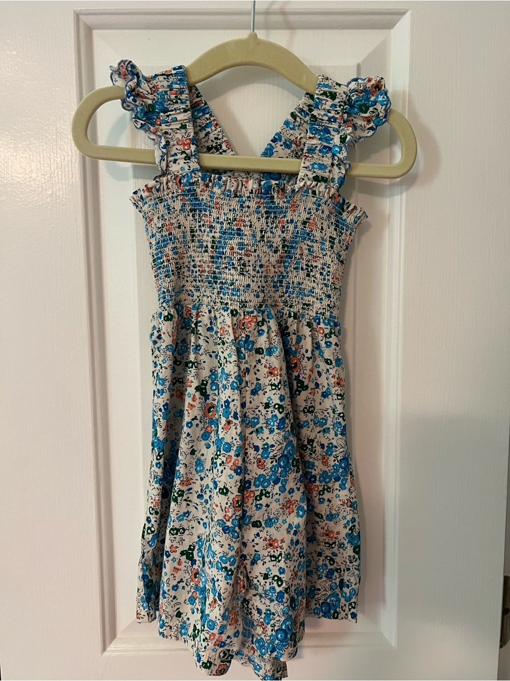 Toddler Girls Blue Floral Romper with Ruffle Straps